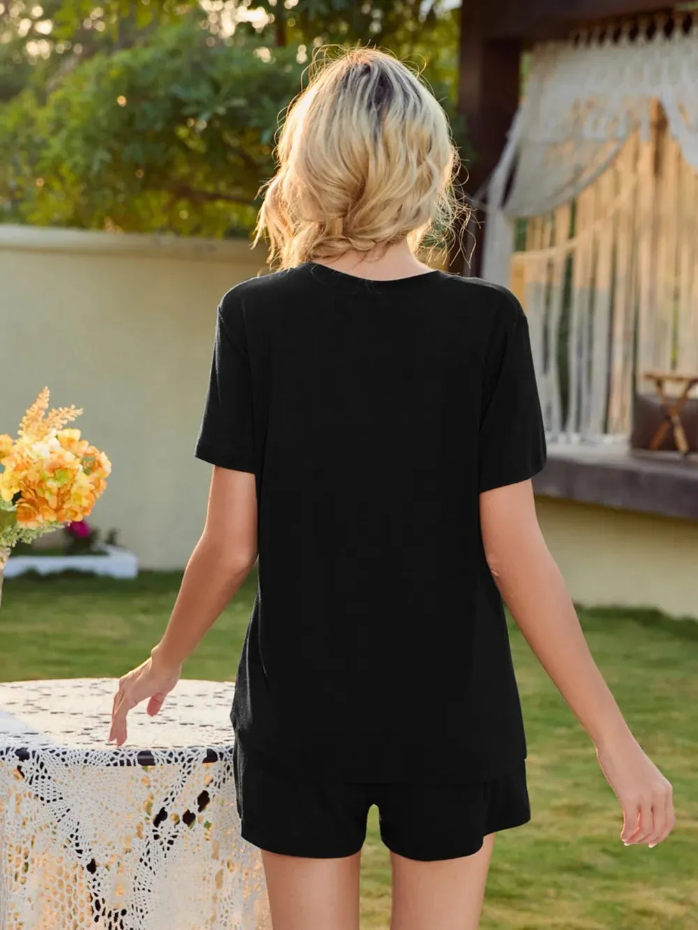 V-Neck Short Sleeve Top and Pocketed Shorts Lounge Set sold by Gigi Laurent product image thumbnail 3