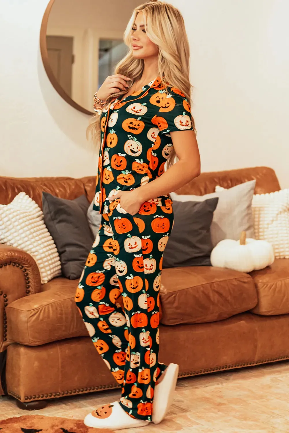 Pumpkin Printed Short Sleeve Top and Pants Lounge Set sold by Gigi Laurent product image thumbnail 4