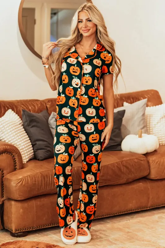 Pumpkin Printed Short Sleeve Top and Pants Lounge Set sold by Gigi Laurent