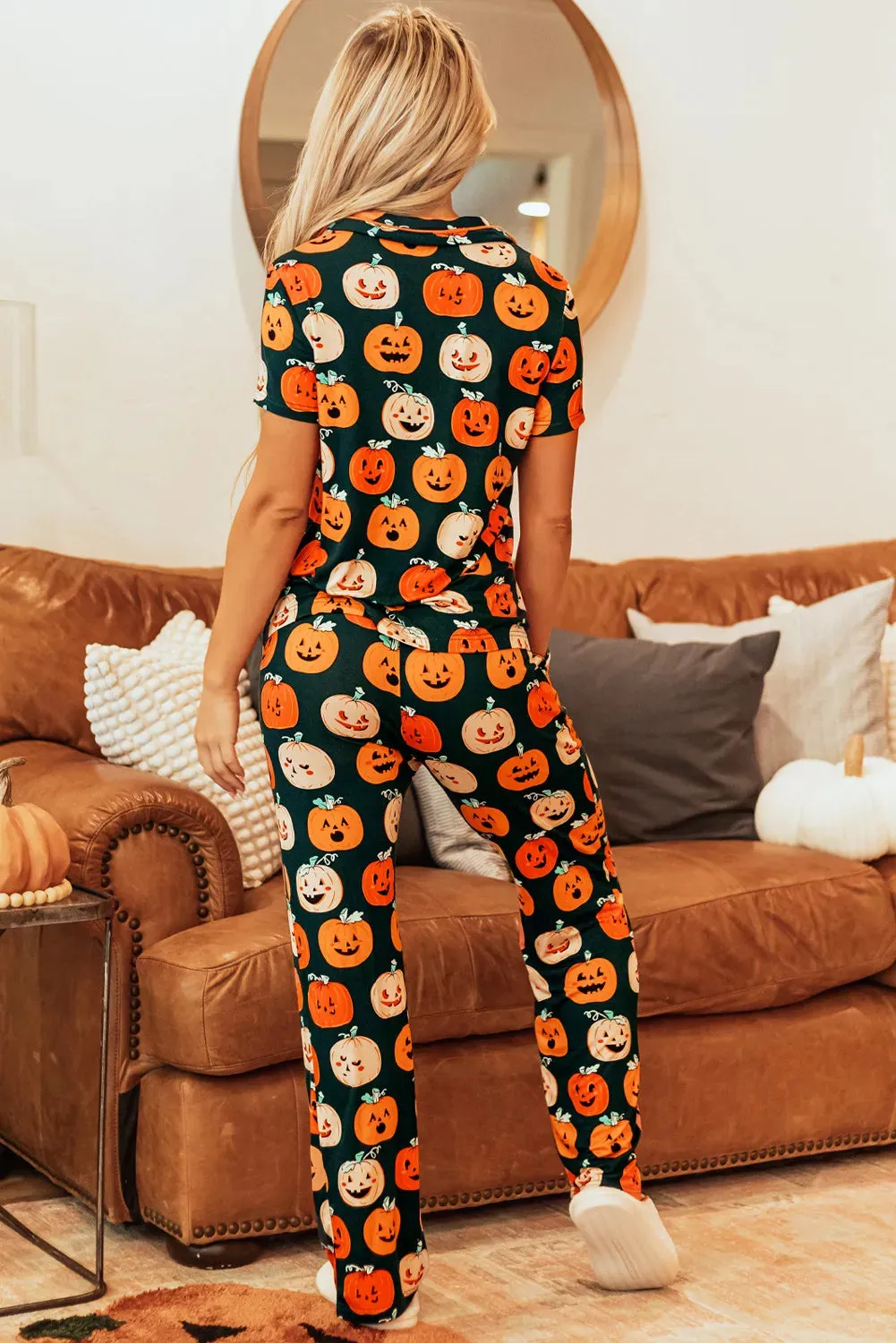 Pumpkin Printed Short Sleeve Top and Pants Lounge Set sold by Gigi Laurent product image thumbnail 2