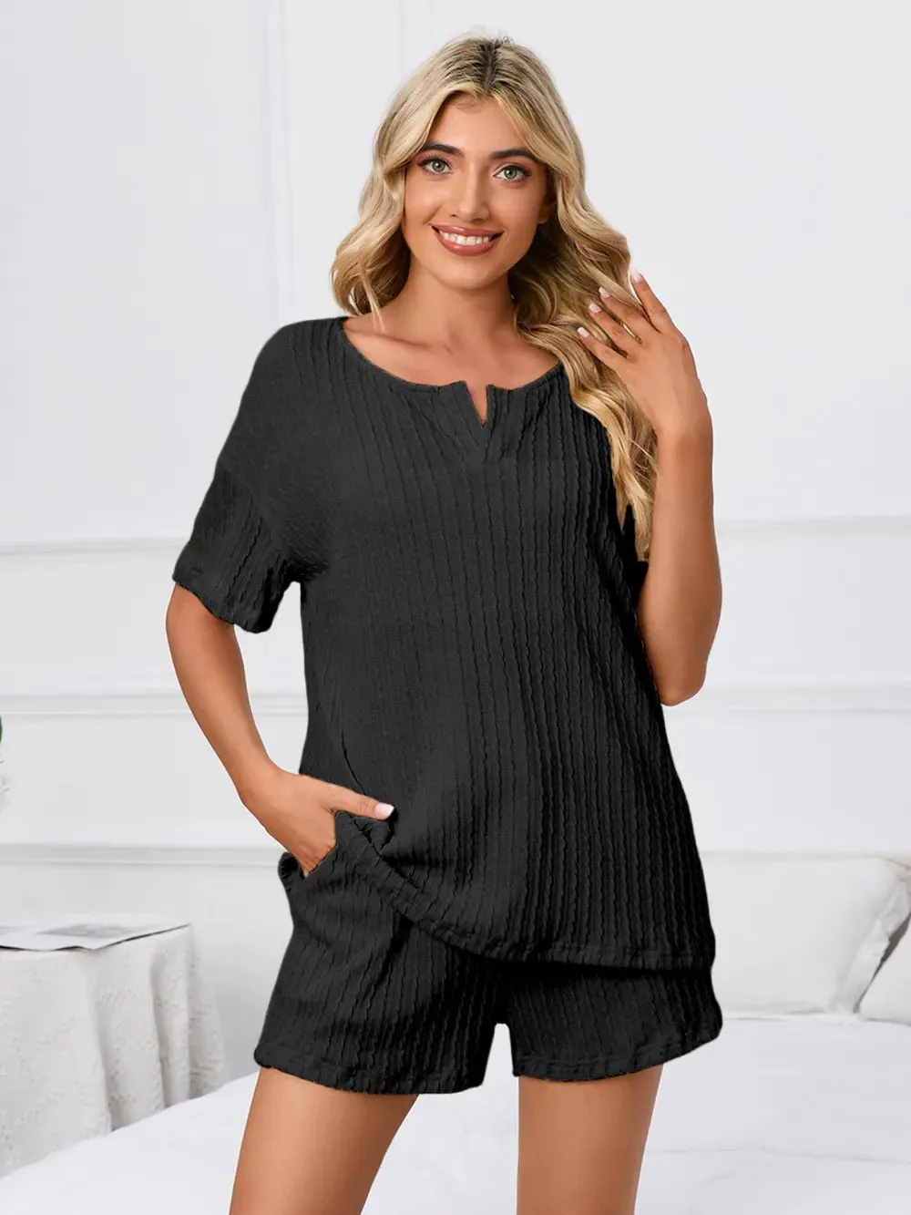 Notched Short Sleeve and Shorts Lounge Set sold by Gigi Laurent product image thumbnail 3