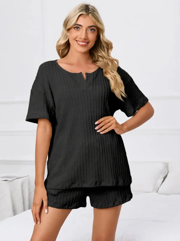 Notched Short Sleeve and Shorts Lounge Set sold by Gigi Laurent
