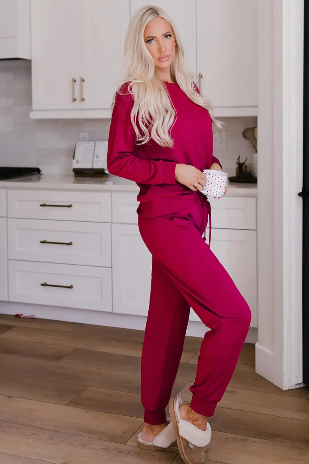 Round Neck Top and Drawstring Pants Lounge Set sold by Gigi Laurent product image thumbnail 4
