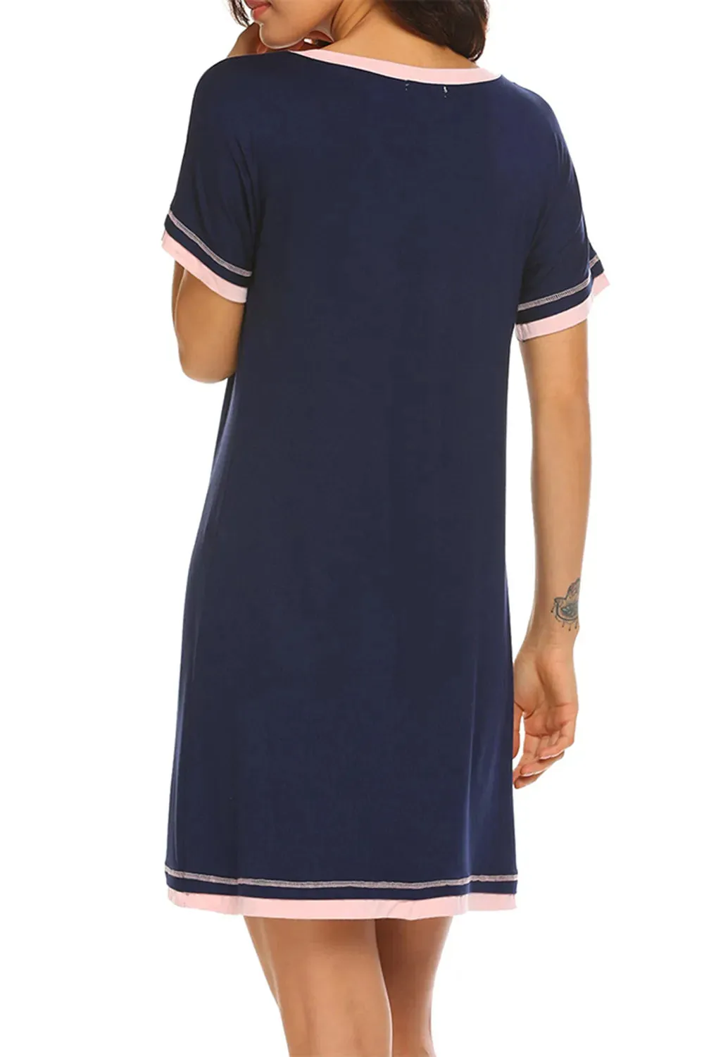 Contrast Trim Short Sleeve Lounge Dress sold by Gigi Laurent product image thumbnail 2