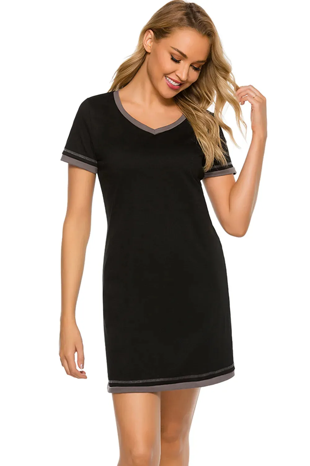 Contrast Trim Short Sleeve Lounge Dress sold by Gigi Laurent product image thumbnail 5