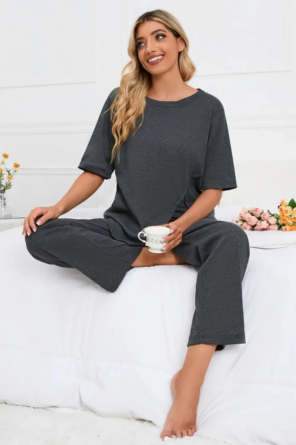 Slit Round Neck Top and Pants Lounge Set sold by Gigi Laurent product image thumbnail 5