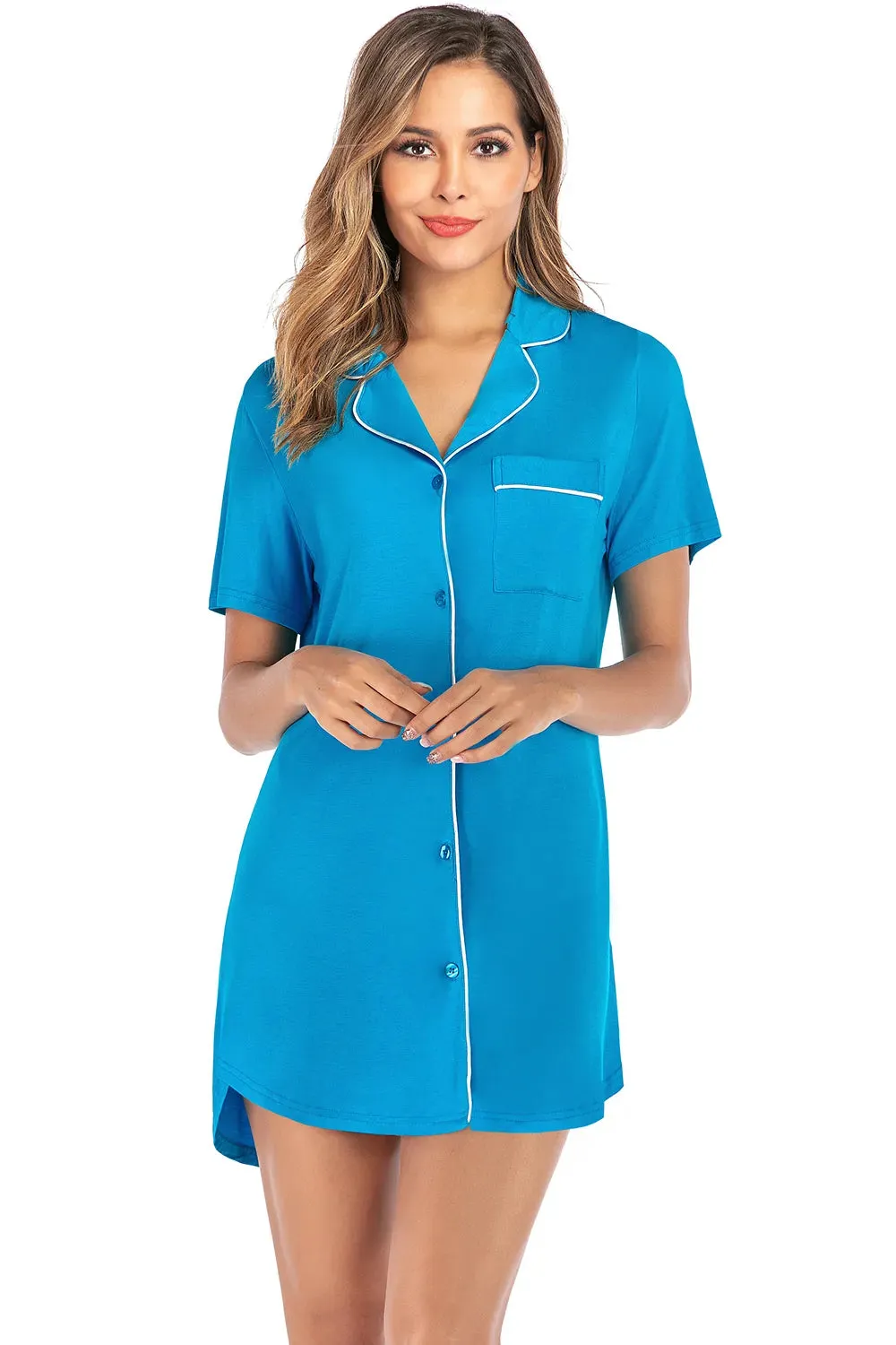 Contrast Piping Pocketed Short Sleeve Lounge Dress sold by Gigi Laurent product image thumbnail 4