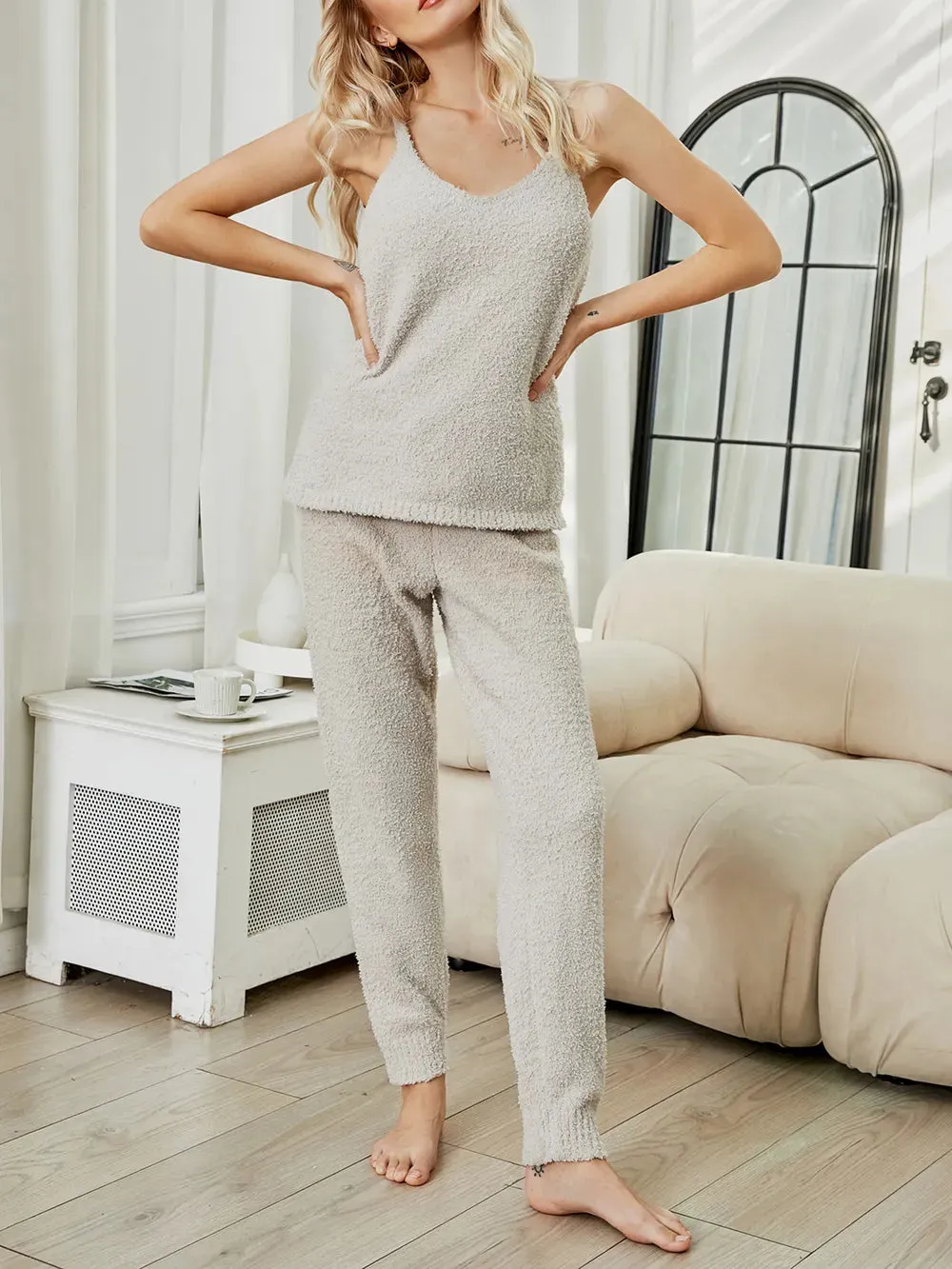 Fuzzy V-Neck Cami and Pants Lounge Set sold by Gigi Laurent product image thumbnail 5