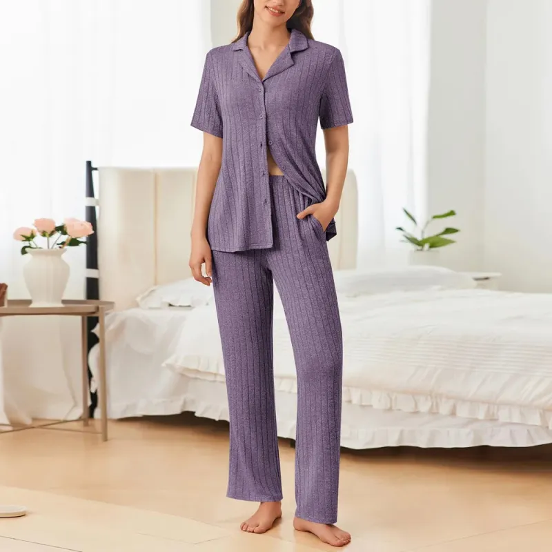 Button Down Long Sleeve Top and Pants Lounge Set sold by Gigi Laurent