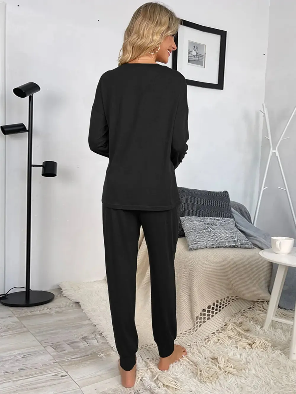 Shiny Round Neck Top and Drawstring Pants Lounge Set sold by Gigi Laurent product image thumbnail 4