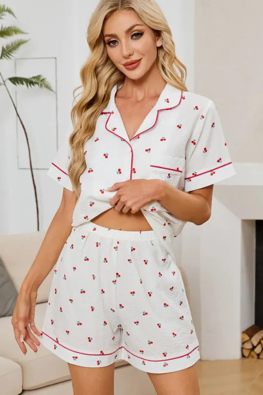 Cheery Print Collared Neck Top and Shorts Lounge Set sold by Gigi Laurent