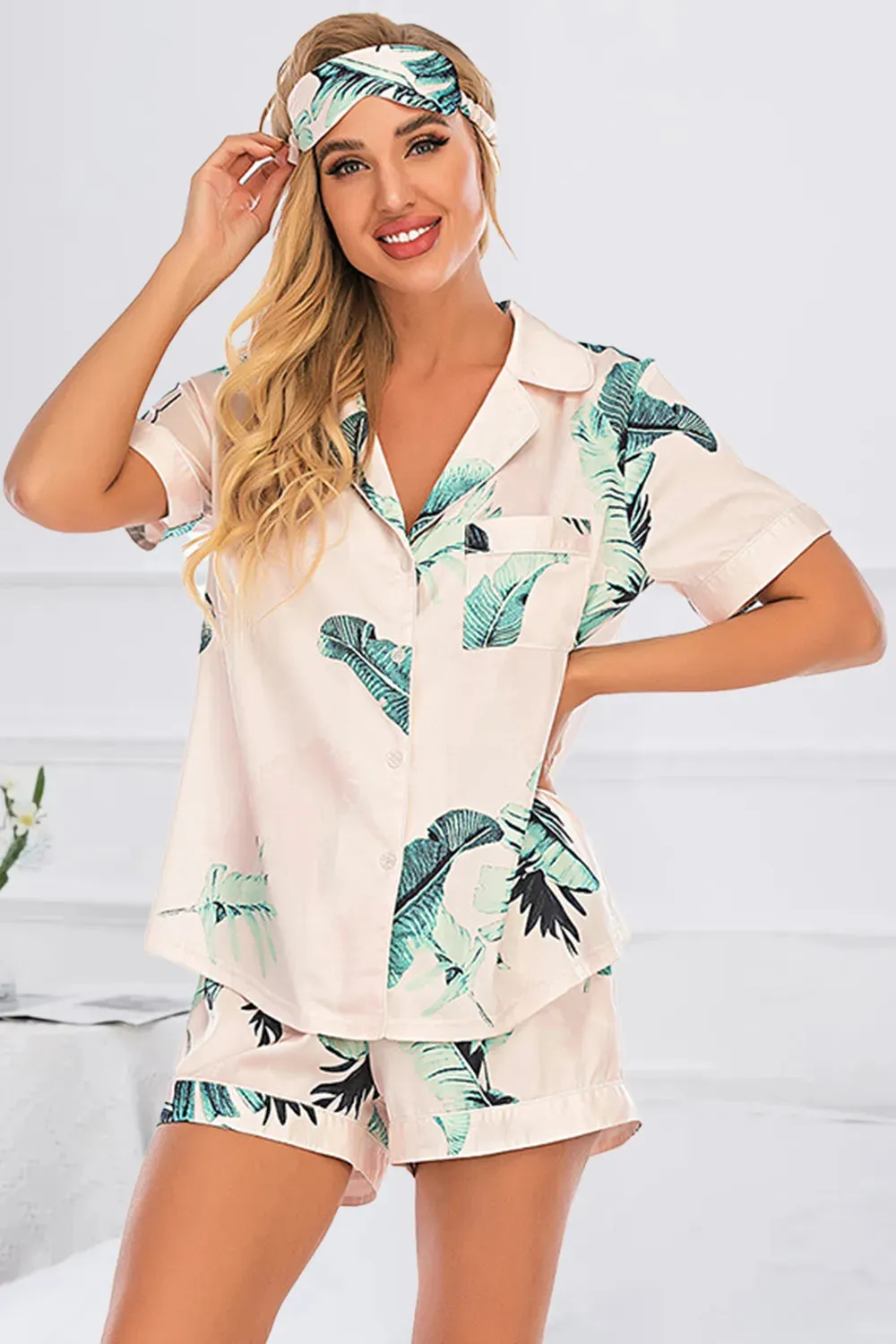 Printed Button Up Short Sleeve Top and Shorts Lounge Set sold by Gigi Laurent product image thumbnail 5