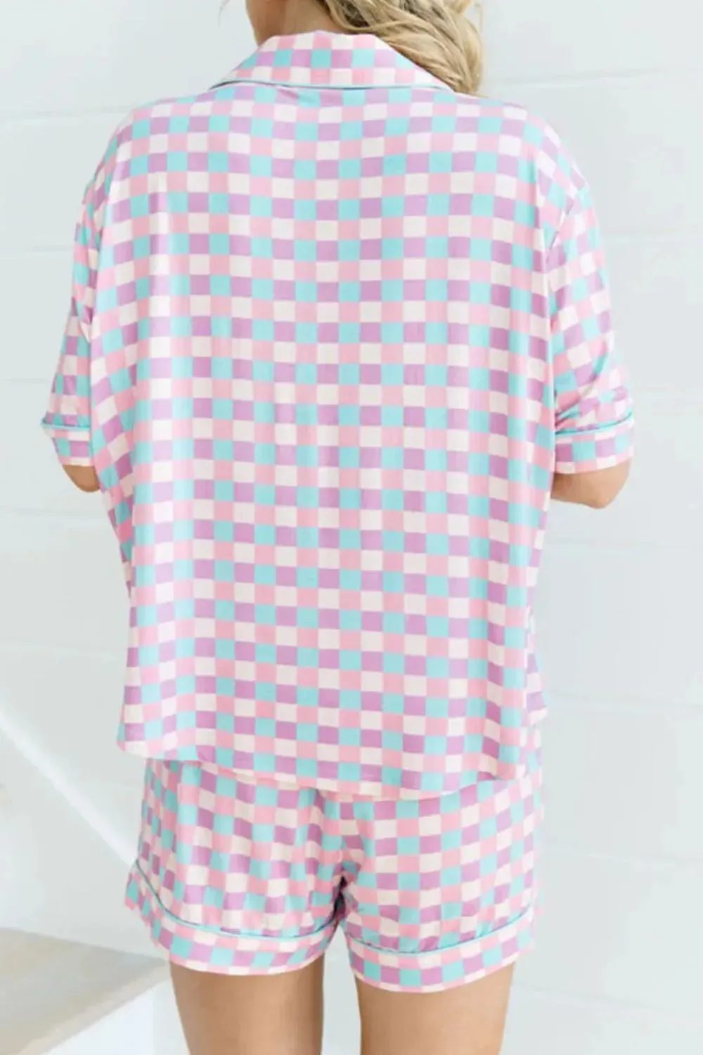 Plaid Collared Neck Short Sleeve Top and Shorts Lounge Set sold by Gigi Laurent product image thumbnail 2