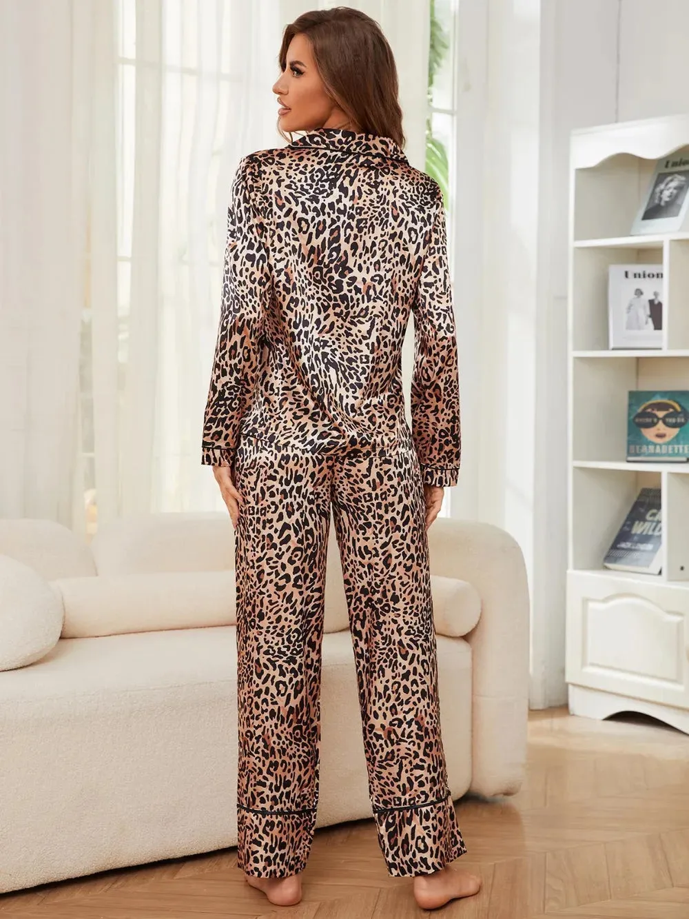 Leopard Button Up Long Sleeve Top and Pants Lounge Set sold by Gigi Laurent product image thumbnail 3