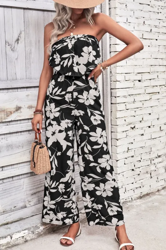 Perfee Floral Strapless Wide Leg Jumpsuit sold by Gigi Laurent