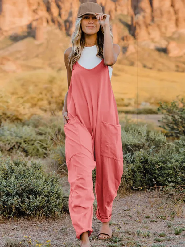 Double Take Full Size Sleeveless V-Neck Pocketed Jumpsuit sold by Gigi Laurent