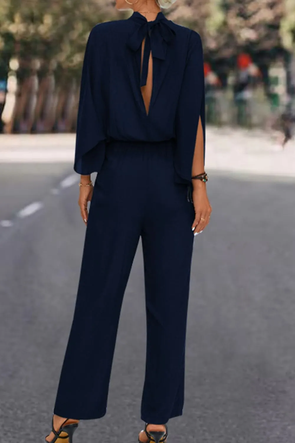 Tie Back Mock Neck Split Sleeve Jumpsuit sold by Gigi Laurent product image thumbnail 2