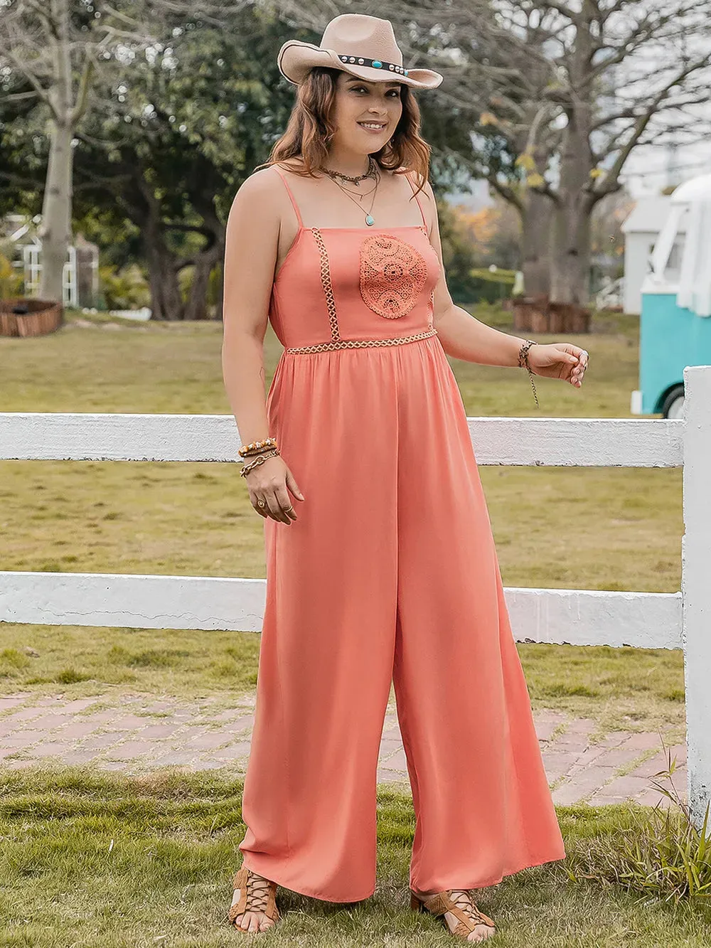 Plus Size Lace Detail Spaghetti Strap Wide Leg Jumpsuit sold by Gigi Laurent product image thumbnail 4