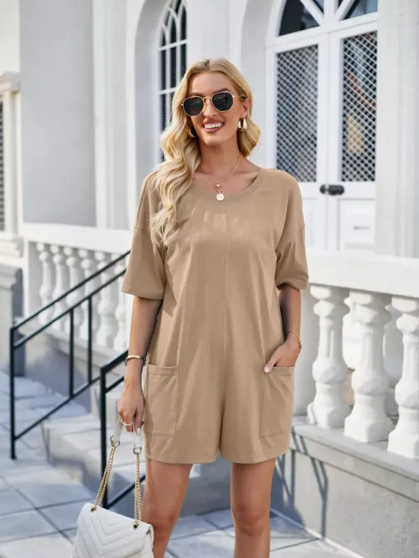 Lovelet Backless Pocketed Round Neck Half Sleeve Romper sold by Gigi Laurent