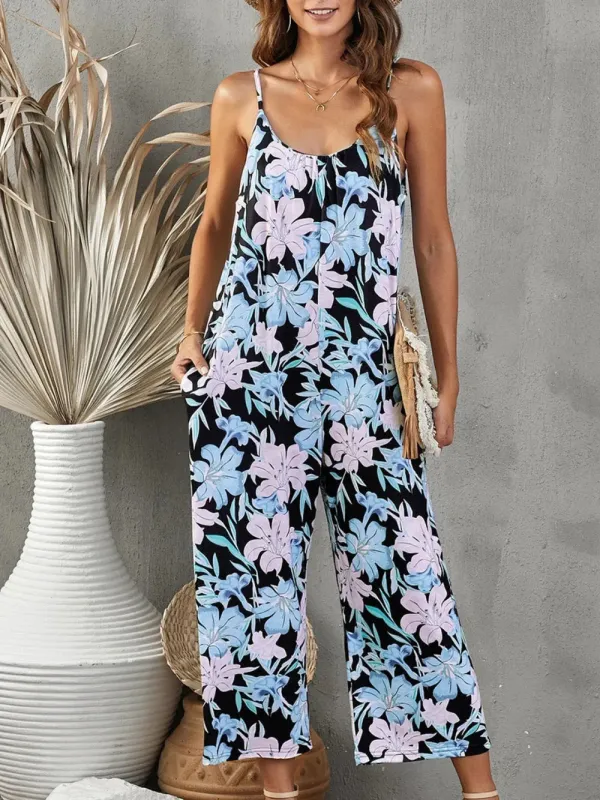 Printed Spaghetti Strap Jumpsuit with Pockets sold by Gigi Laurent