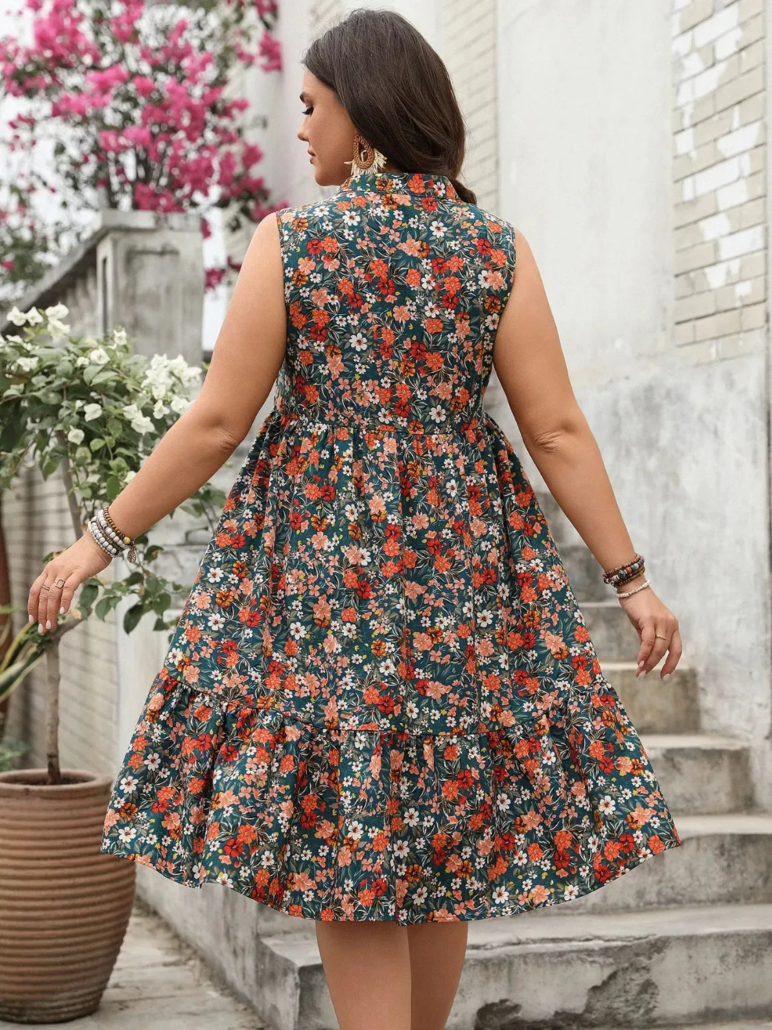 Plus Size Floral Notched Sleeveless Dress sold by Gigi Laurent product image thumbnail 2