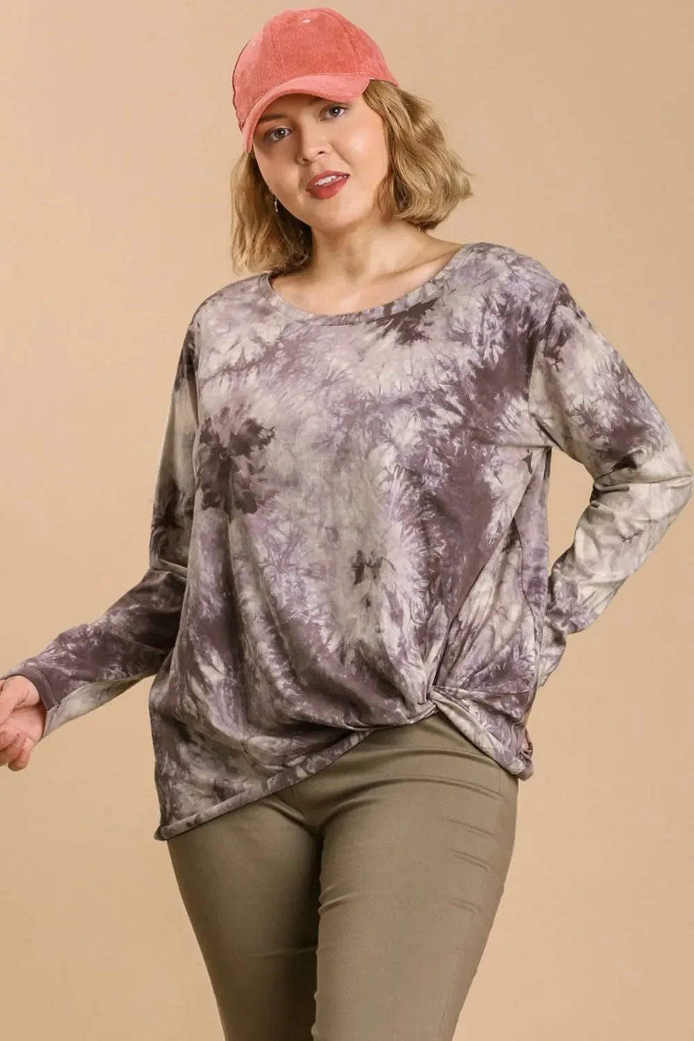 Umgee Full Size Tie Dye Front Gathered Detail Round Neck Long Sleeve T-Shirt Plus Size sold by Gigi Laurent product image thumbnail 4