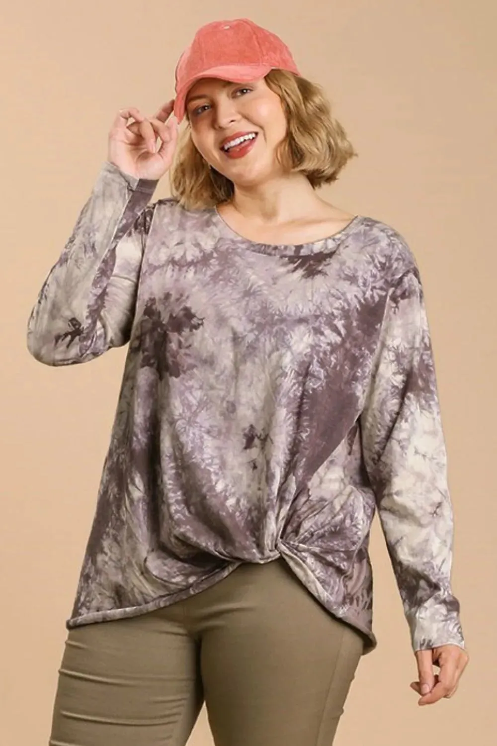 Umgee Full Size Tie Dye Front Gathered Detail Round Neck Long Sleeve T-Shirt Plus Size sold by Gigi Laurent product image thumbnail 5