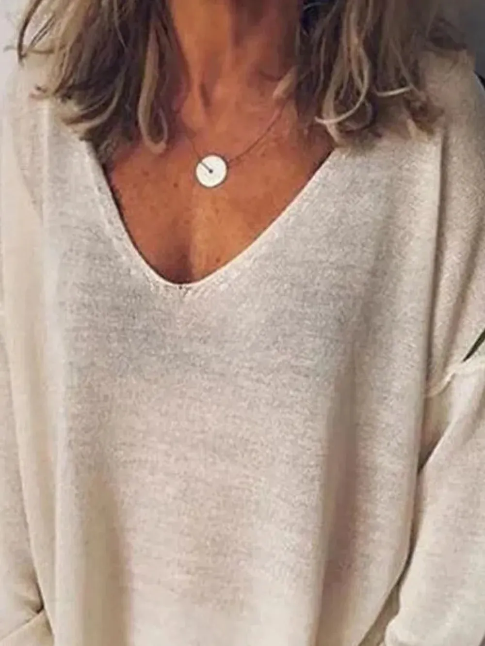 Full Size V-Neck Drop Shoulder Long Sleeve T-Shirt Plus Size sold by Gigi Laurent product image thumbnail 2