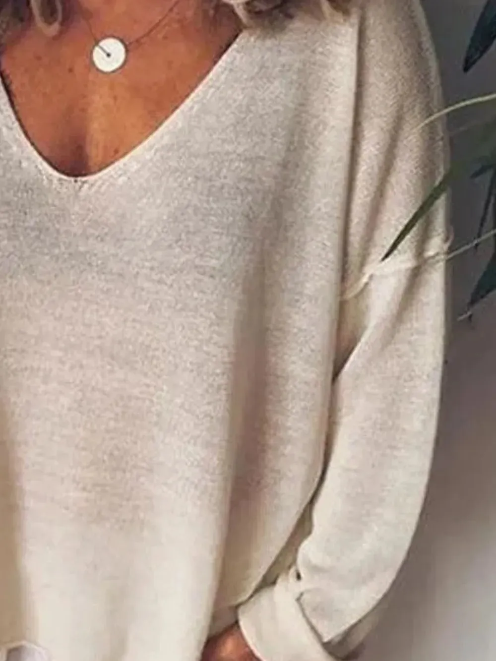 Full Size V-Neck Drop Shoulder Long Sleeve T-Shirt Plus Size sold by Gigi Laurent product image thumbnail 3