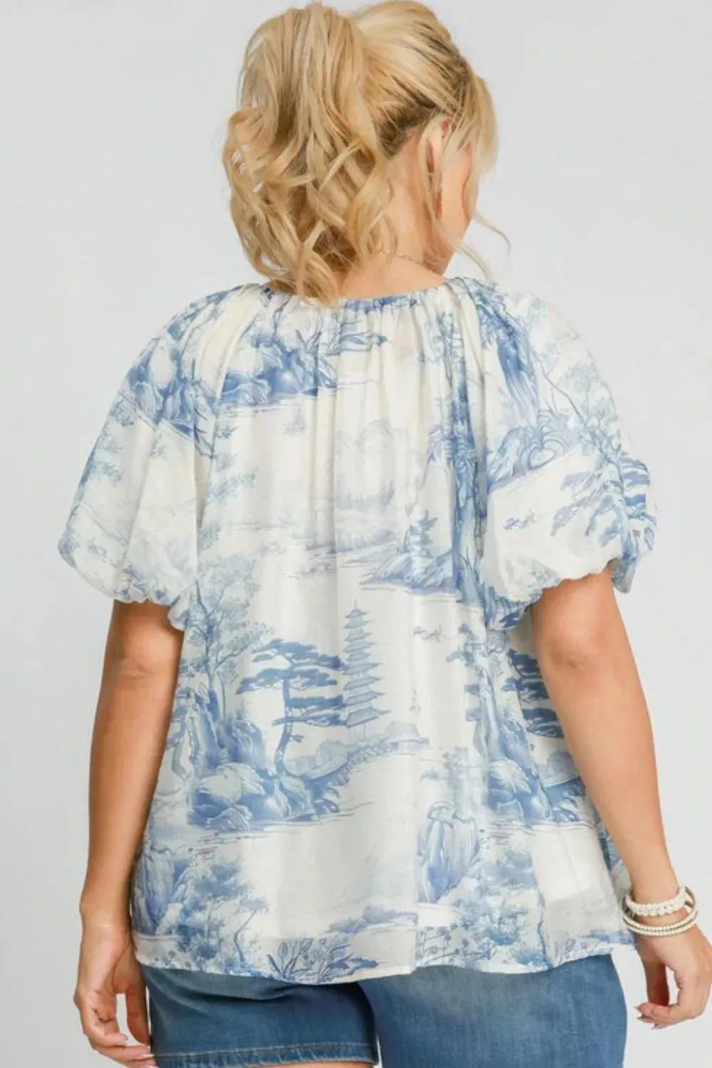 Umgee Full Size Two Tone Toile Print Top Plus Size sold by Gigi Laurent product image thumbnail 2