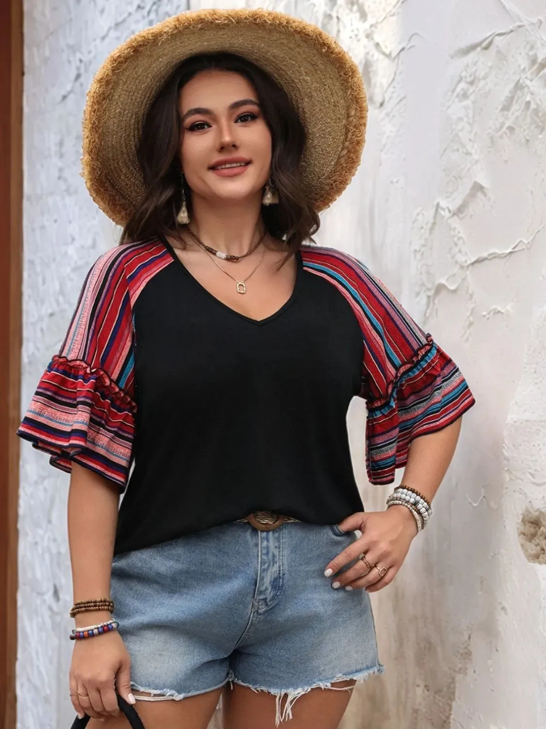 Plus Size V-Neck Flounce Sleeve Top sold by Gigi Laurent