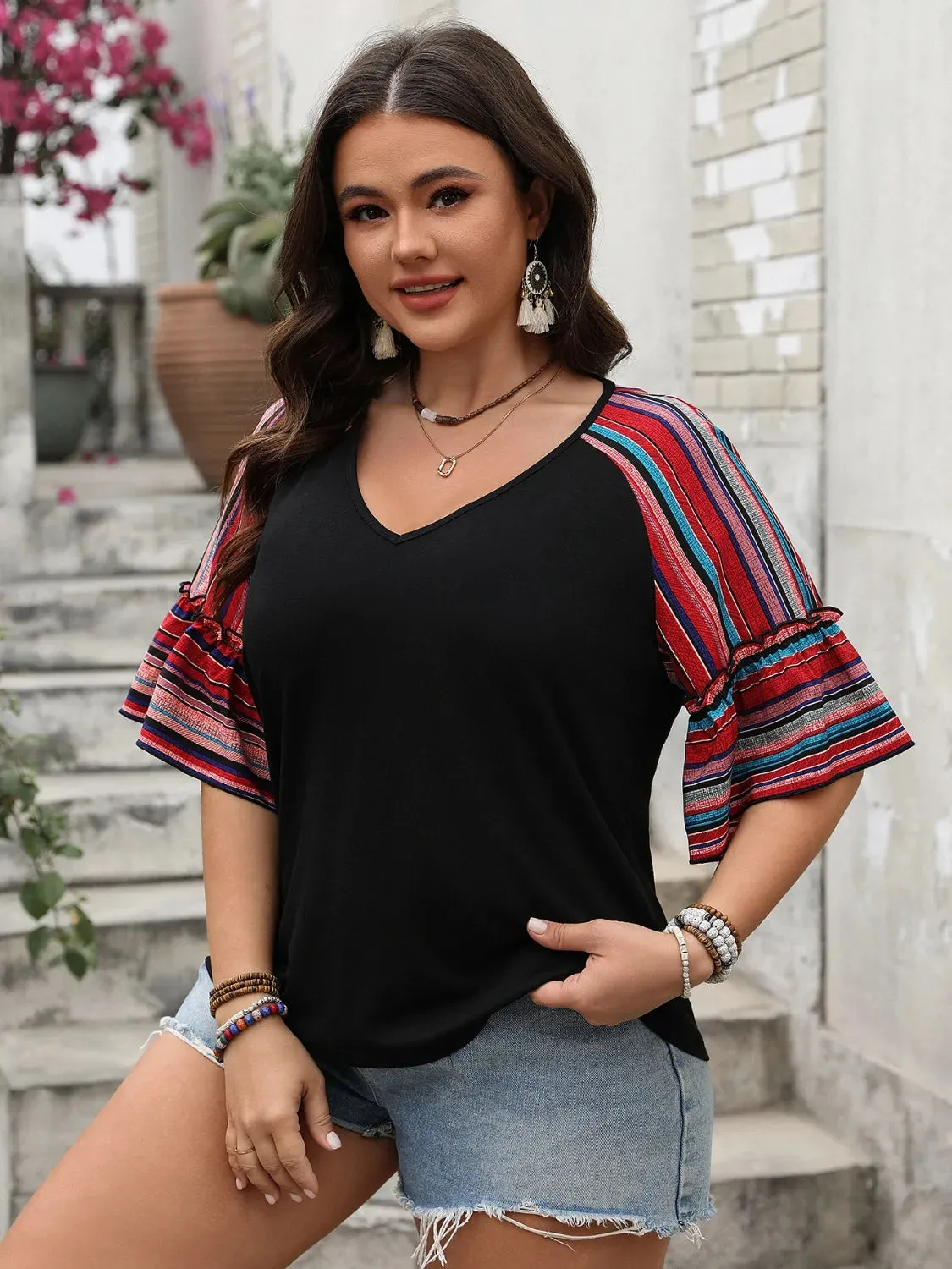 Plus Size V-Neck Flounce Sleeve Top sold by Gigi Laurent product image thumbnail 5