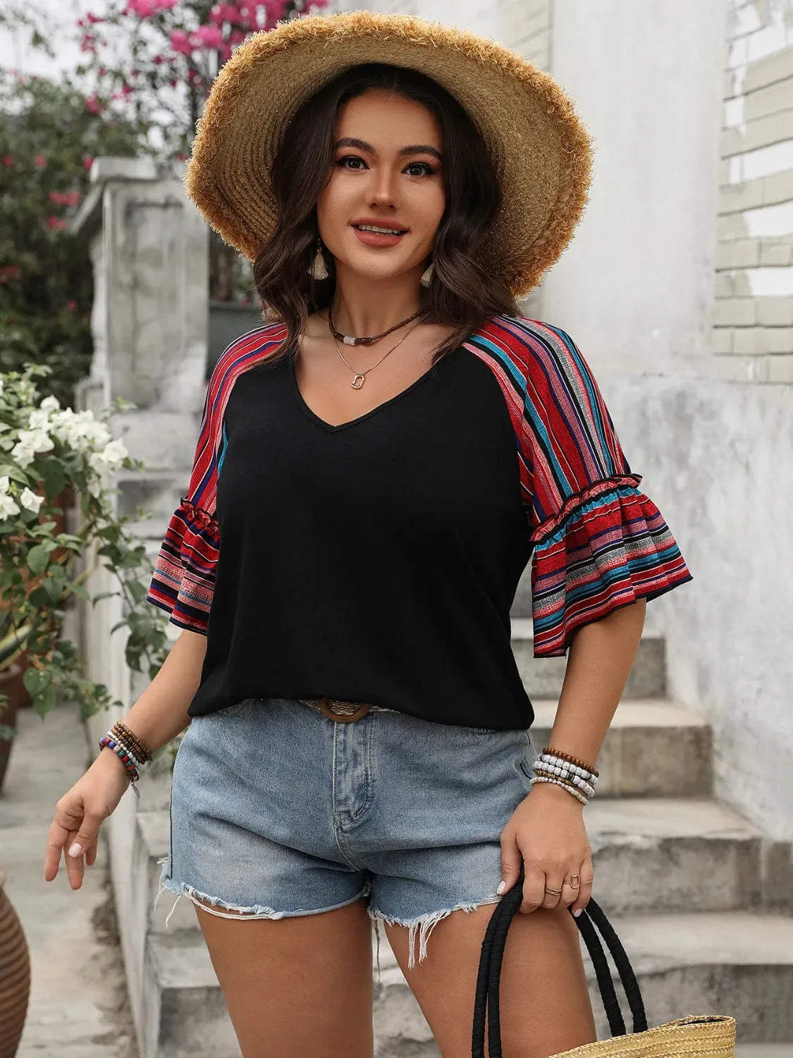 Plus Size V-Neck Flounce Sleeve Top sold by Gigi Laurent product image thumbnail 3