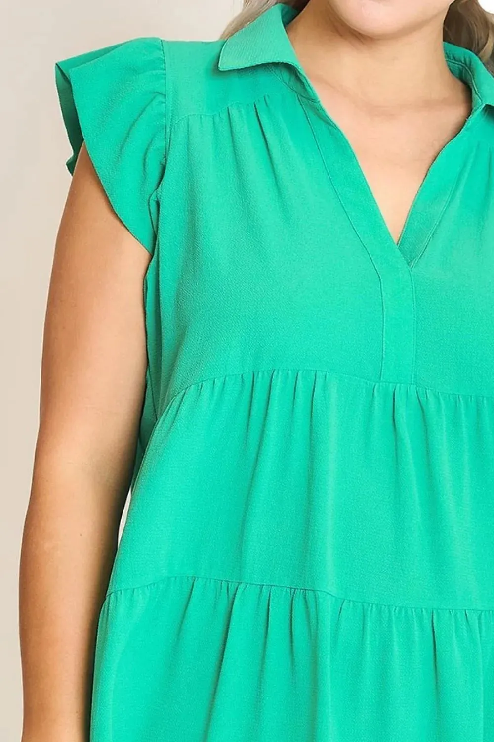 Umgee Full Size Johnny Collar Ruffle Cap Sleeve Tiered Dress Plus Size sold by Gigi Laurent product image thumbnail 4