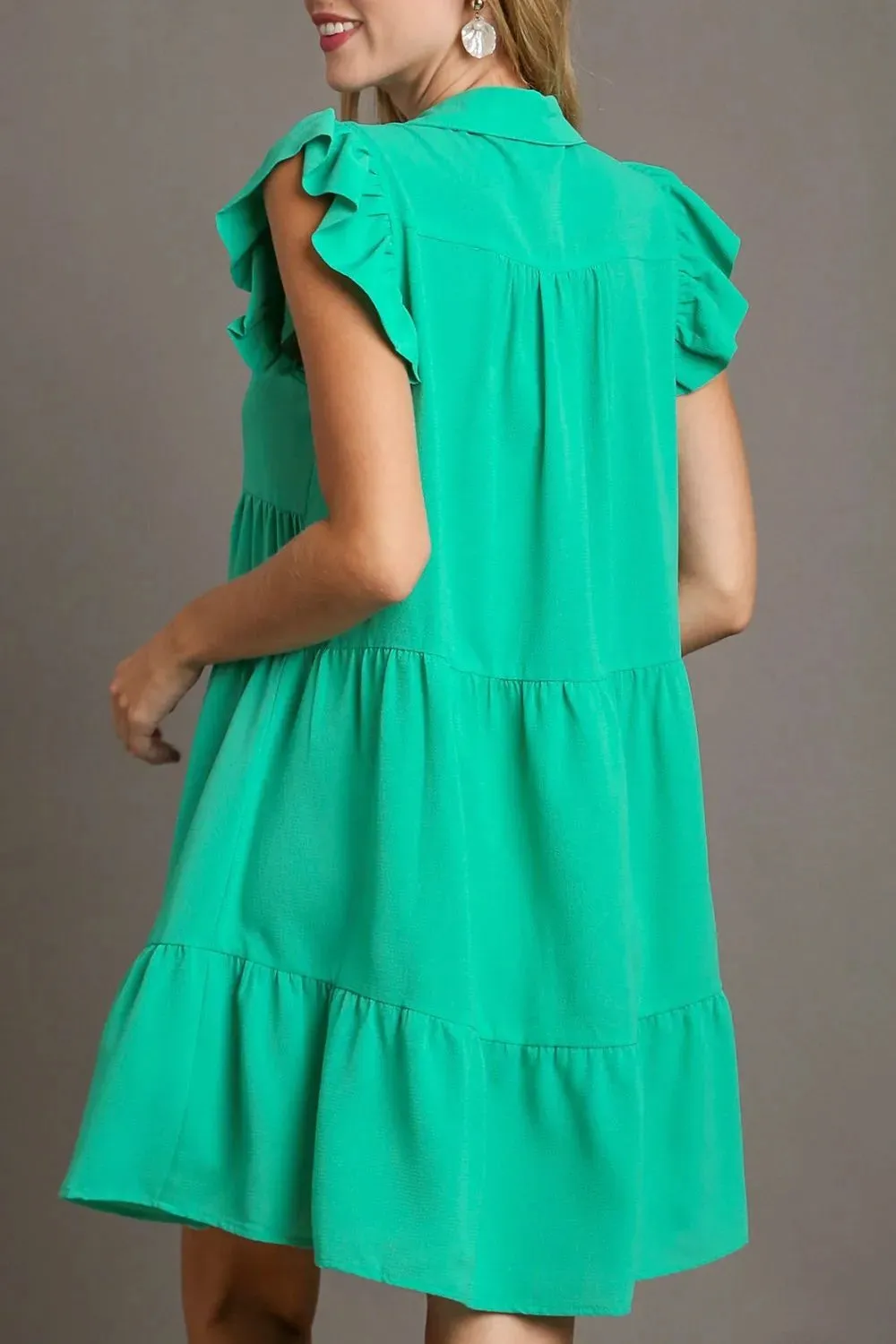Umgee Full Size Johnny Collar Ruffle Cap Sleeve Tiered Dress Plus Size sold by Gigi Laurent product image thumbnail 2