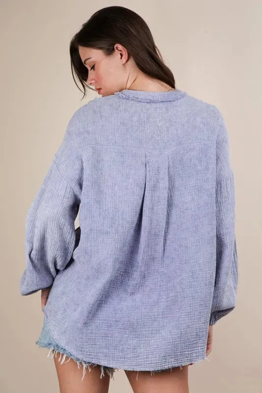 VERY J Plus Size Washed Cotton Gauze Oversized Top sold by Gigi Laurent product image thumbnail 3