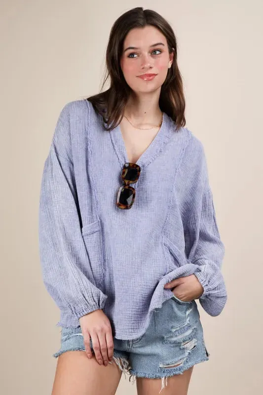 VERY J Plus Size Washed Cotton Gauze Oversized Top sold by Gigi Laurent product image thumbnail 5