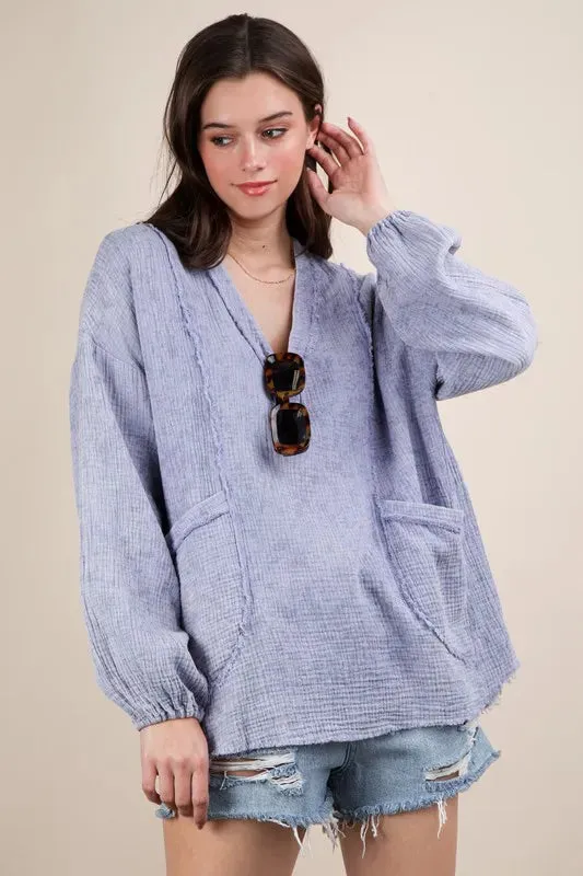 VERY J Plus Size Washed Cotton Gauze Oversized Top sold by Gigi Laurent product image thumbnail 4