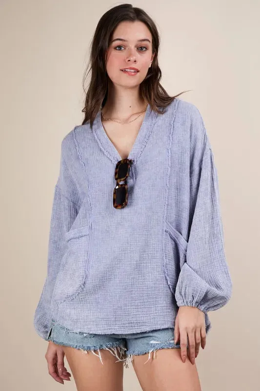 VERY J Plus Size Washed Cotton Gauze Oversized Top sold by Gigi Laurent