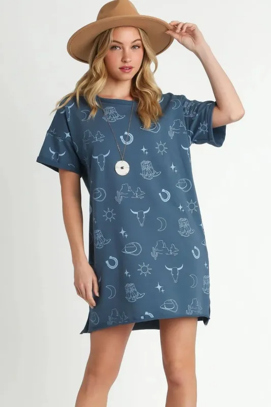 Umgee Full Size French Terry Short Sleeve Round Neck Dress Plus Size sold by Gigi Laurent