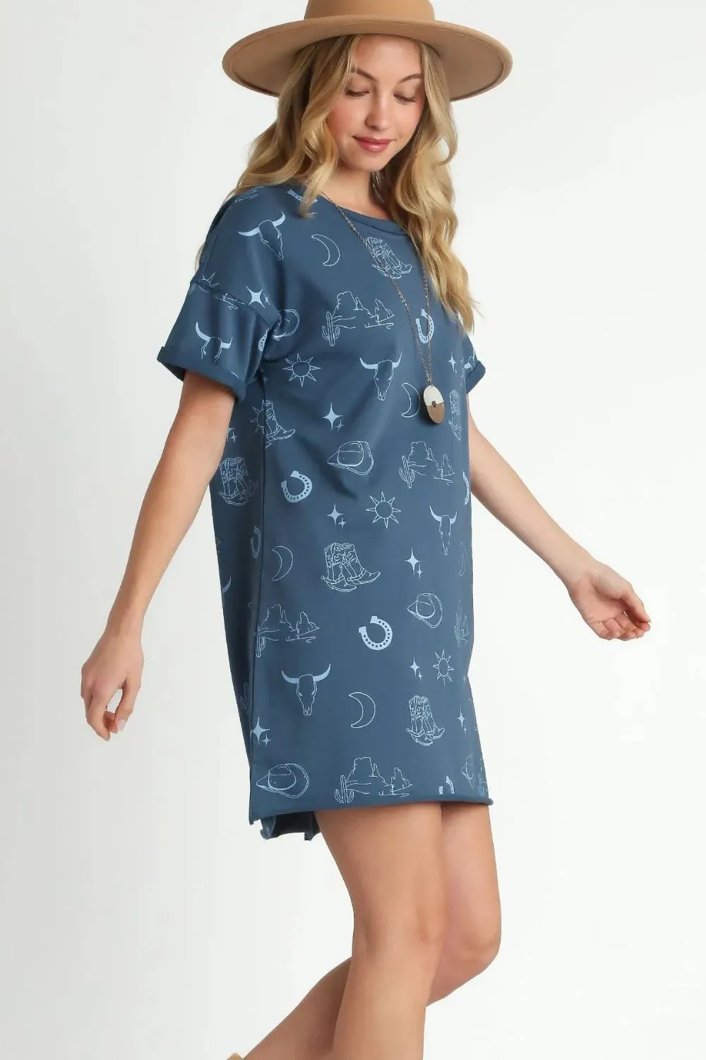 Umgee Full Size French Terry Short Sleeve Round Neck Dress Plus Size sold by Gigi Laurent product image thumbnail 3