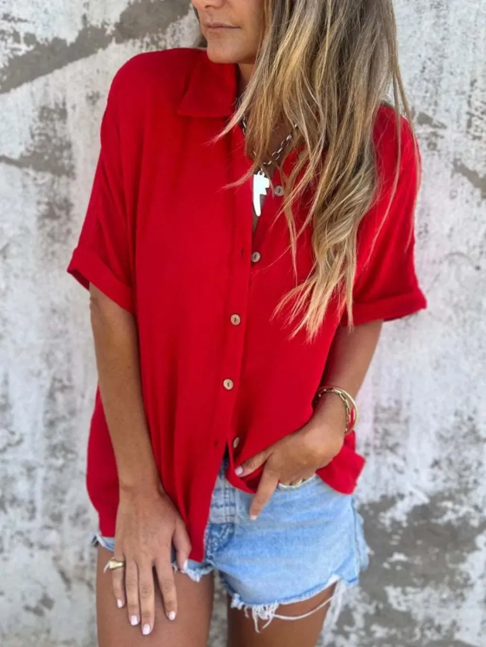 Full Size Collared Neck Half Sleeve Shirt Plus Size sold by Gigi Laurent product image thumbnail 3