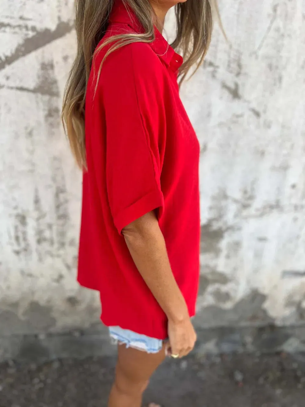 Full Size Collared Neck Half Sleeve Shirt Plus Size sold by Gigi Laurent product image thumbnail 2