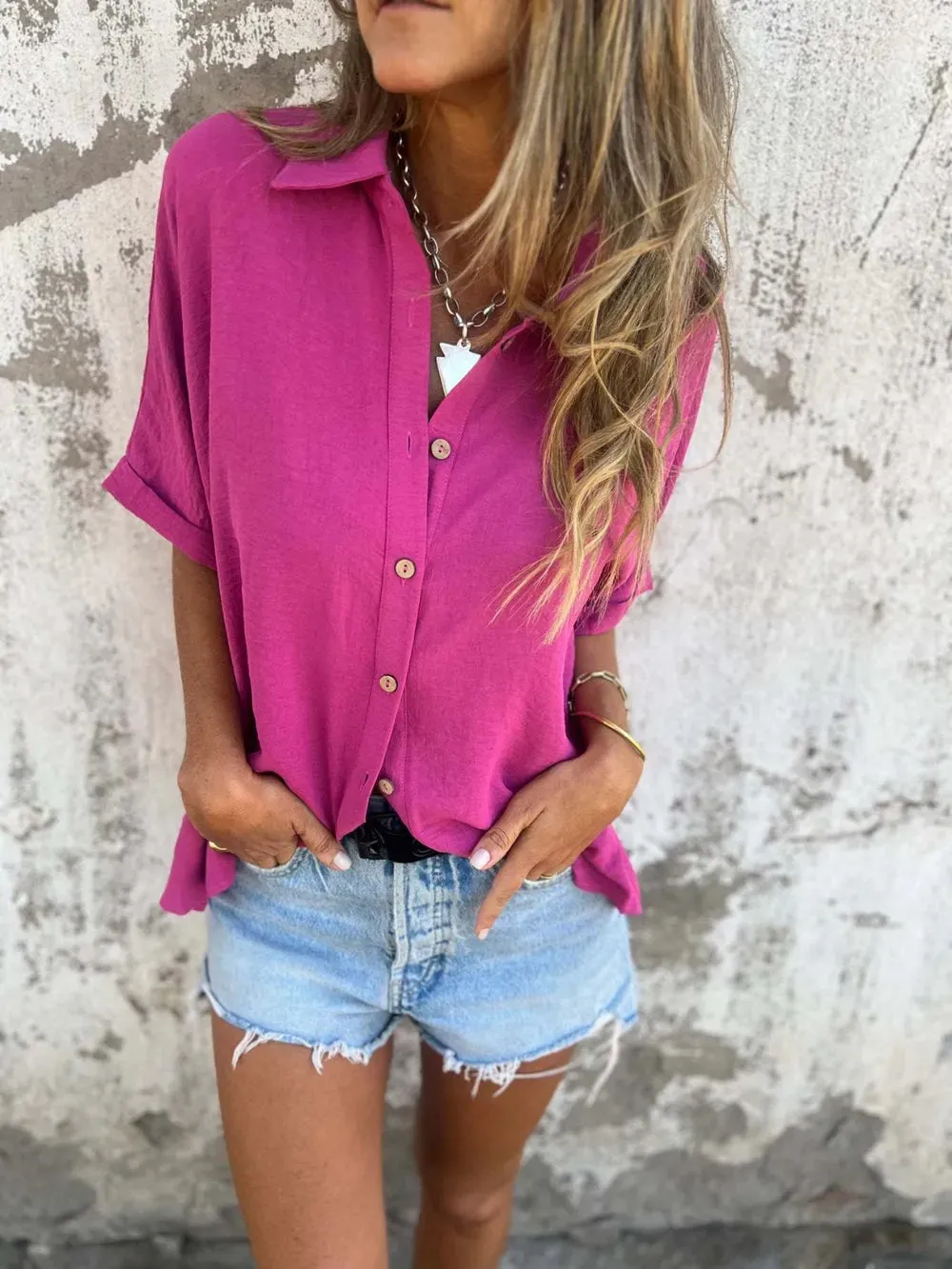 Full Size Collared Neck Half Sleeve Shirt Plus Size sold by Gigi Laurent product image thumbnail 5