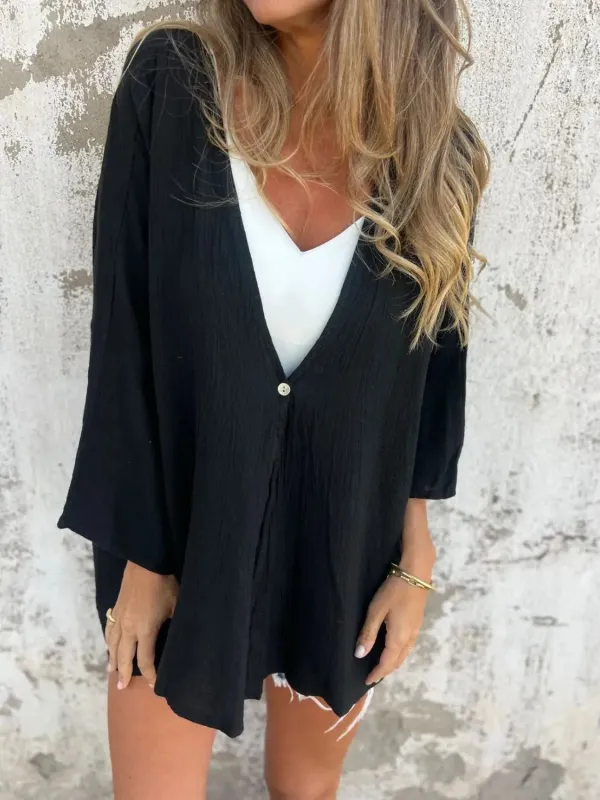Full Size One Button Long Sleeve Shirt Plus Size sold by Gigi Laurent