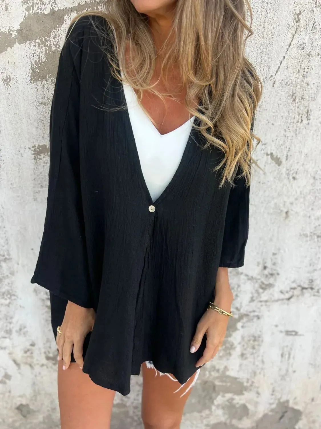 Full Size One Button Long Sleeve Shirt Plus Size sold by Gigi Laurent