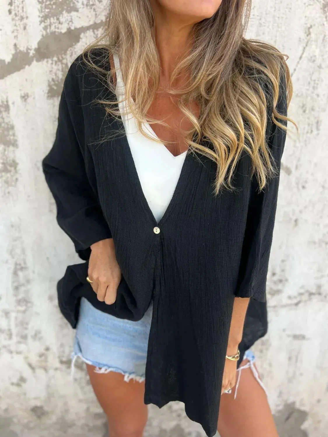 Full Size One Button Long Sleeve Shirt Plus Size sold by Gigi Laurent product image thumbnail 3