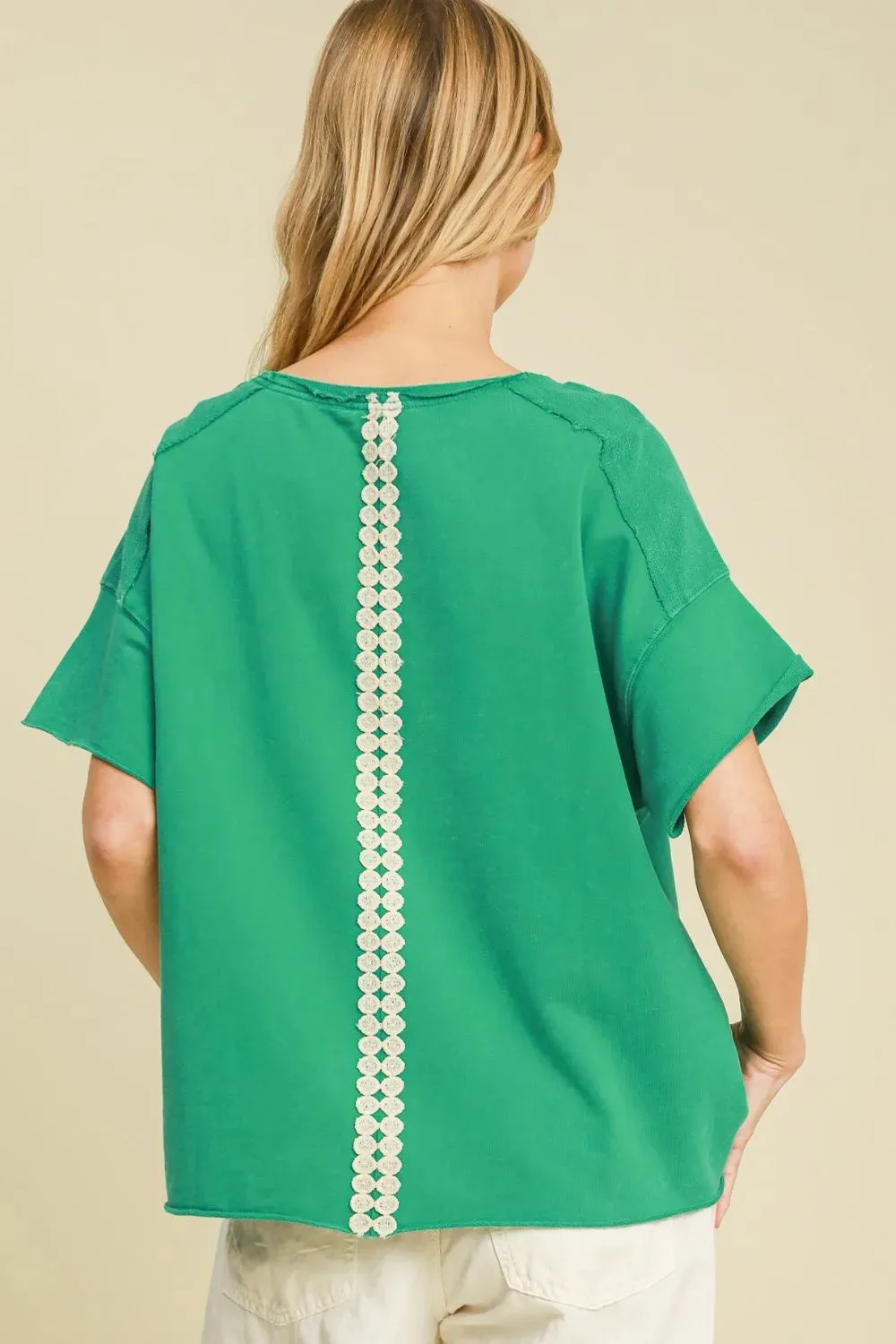 Umgee Full Size Mineral Wash T-Shirt with Lace Applique Plus Size sold by Gigi Laurent product image thumbnail 3