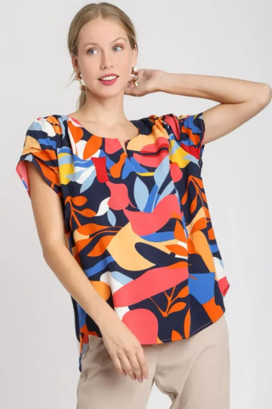 Umgee Full Size Short Sleeved Abstract Print Top Plus Size sold by Gigi Laurent
