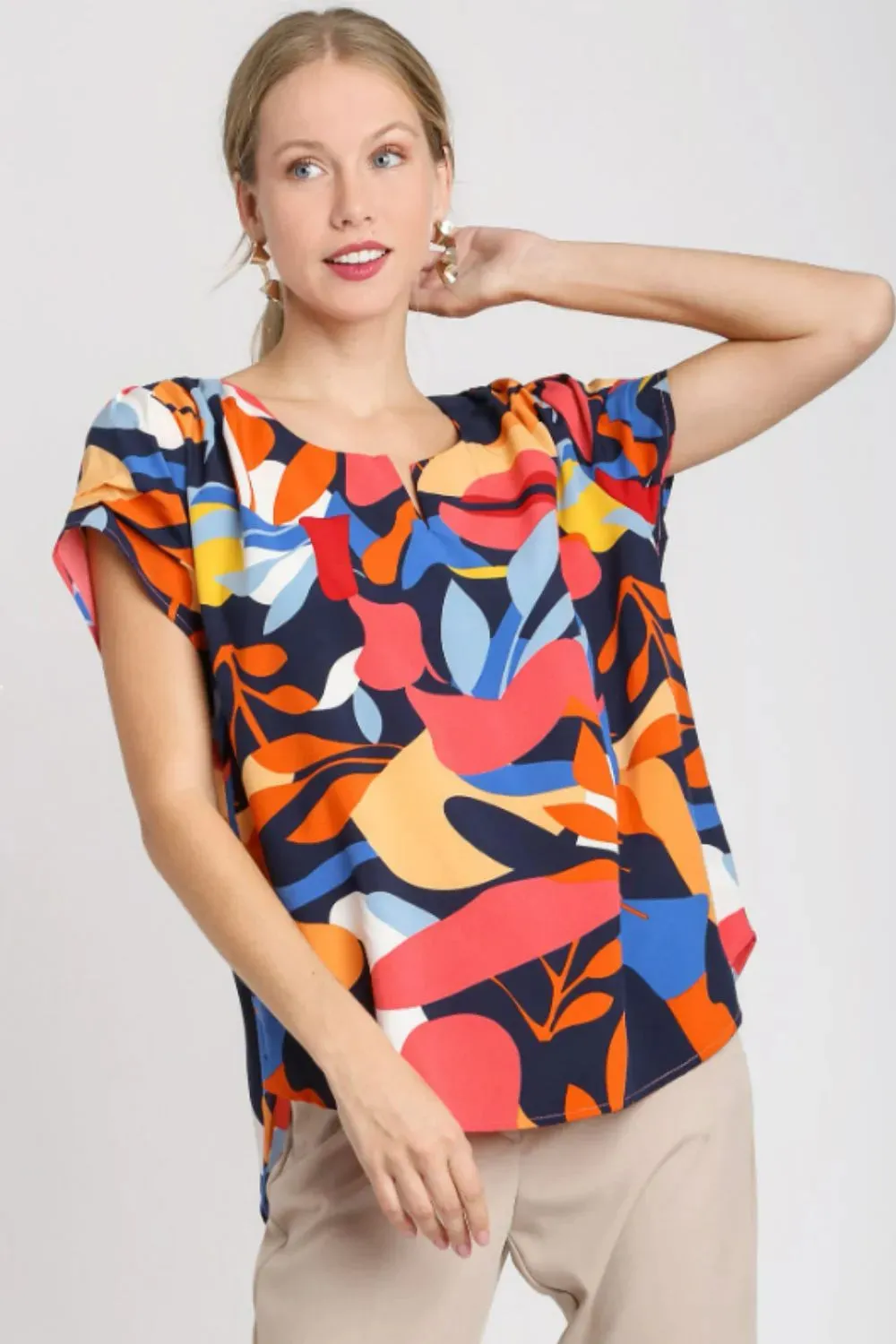 Umgee Full Size Short Sleeved Abstract Print Top Plus Size sold by Gigi Laurent
